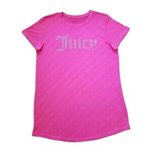 Juicy Couture Women's Sleep Shirt Pink Logo Rhinestone Ribbed Size Large